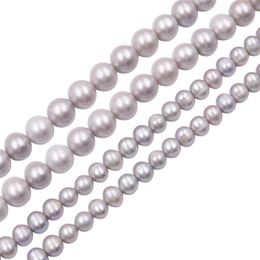 Perles naturelles grises d'eau douce, presque rondes, 610mm, résultats artisanaux de bijoux pour la fabrication de bracelets, colliers et boucles d'oreilles