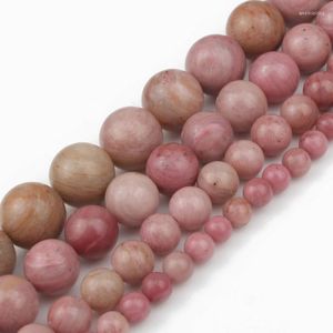 Perles en pierre de rhodonite naturelle ronde en vrac pour la fabrication de bijoux Bracelet Collier 15,5