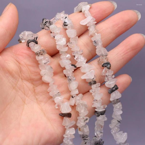 Perles pierre semi-précieuse naturelle exquise gravier de Quartz rutilé noir perlé pour la fabrication de bijoux Bracelet accessoires 5-8mm