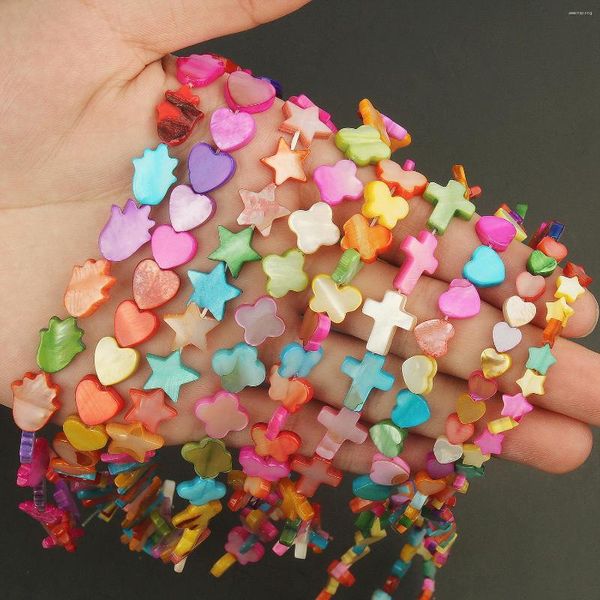 Cuentas de concha Natural colorida madre de perlas corazón estrella mariposa espaciador suelto para fabricación de joyería DIY pulsera collar