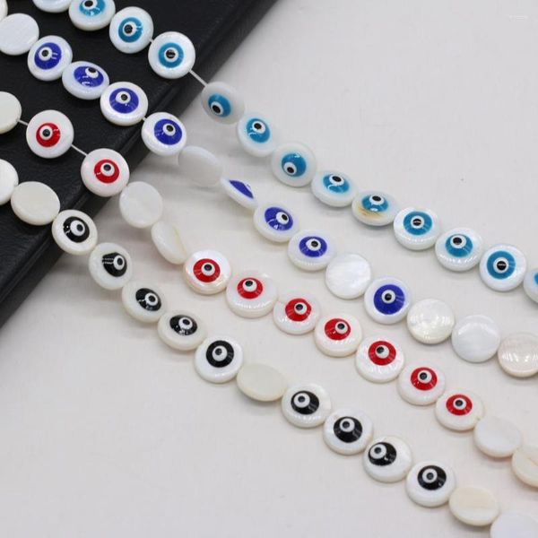 Cuentas de concha Natural ojo redondo rojo negro azul espaciador suelto para fabricación de joyería DIY mujer collar pulsera regalo tamaño 8mm