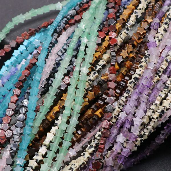 Perles Pierre naturelle 4mm perles étoiles pour la fabrication de bijoux accessoires de bijoux à bricoler soi-même perles d'espacement en vrac pour Bracelet Agates indiennes Jaspers