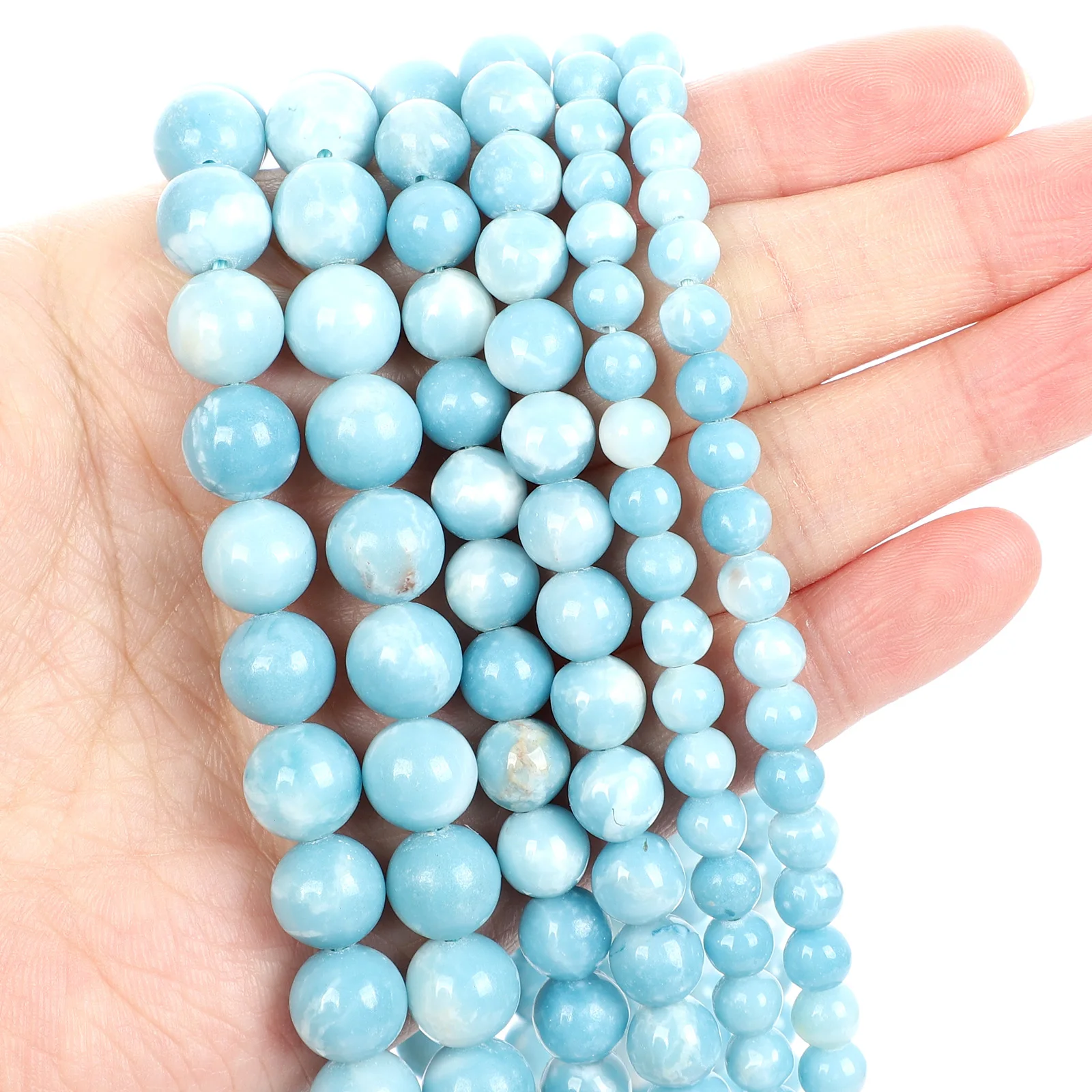 Perles en pierre naturelle, Larimar domestique, rondes, amples, pour la fabrication de bijoux, couture, Bracelet, bricolage, 412 MM