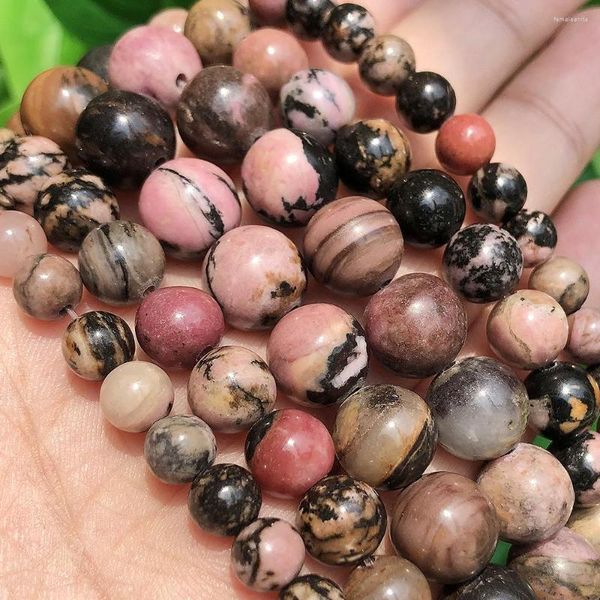 Perles pierre naturelle dentelle noire Rhodonite bijoux rond en vrac pour l'artisanat faisant des accessoires 2/3/4/6/8/10mm