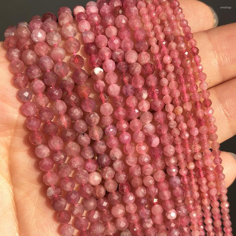 Beads Natural Stone Faceted Pink Tourmaline Round Loose For Jewelry Making DIY Bracelet Necklace Wholesale 2 3 4mm 15inch