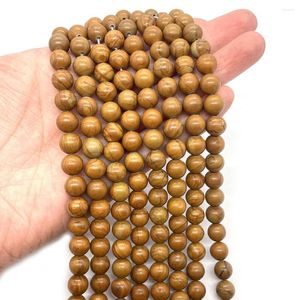 Perles en pierre naturelle givrée, Grain de bois jaune, rondes, amples, bijoux, fabrication de bracelets, fournitures, accessoires, breloque cadeau