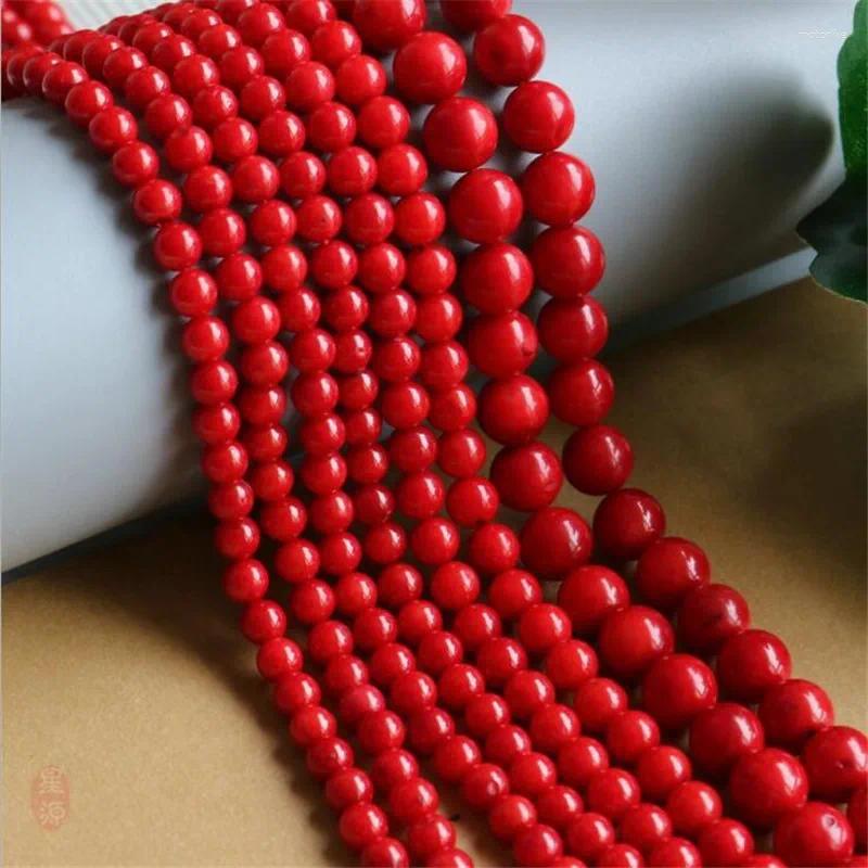 Beads Natural Stone Real Red Coral Smooth Round Loose Bead Charms Accessories For Jewelry Making Necklace Bracelet Gift