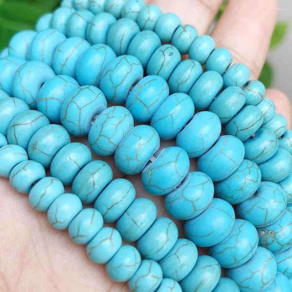 Perles pierre naturelle Turquoise breloques plat rond entretoise en vrac pour la fabrication de bijoux Bracelet à bricoler soi-même 6mm 8mm 10mm