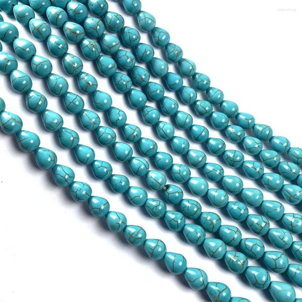 Perles Pierre Naturelle Turquoises Goutte Forme Semi-Fini Lâche Entretoise Perlé Pour La Fabrication De Bijoux DIY Collier Bracelet Accessoires