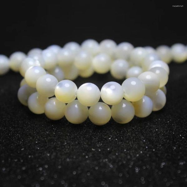 Cuentas de concha de perla blanca Natural, brillantina redonda para fabricación de joyería, collar de pulsera DIY, hebra de 4/6/8/ Mm, 15,5 ', venta al por mayor