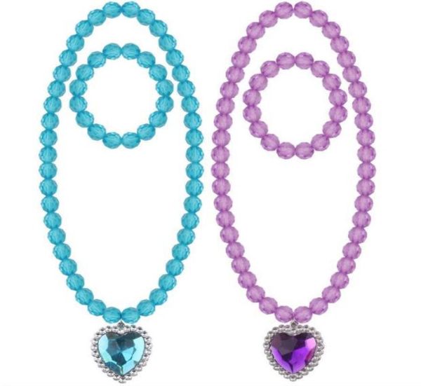 Collier de perles et bracelet Ensemble pour enfants Bijoux Girls avec Crystal Heart Pendant Habit Up Play Party Favor Blue Blue Purp 5500980