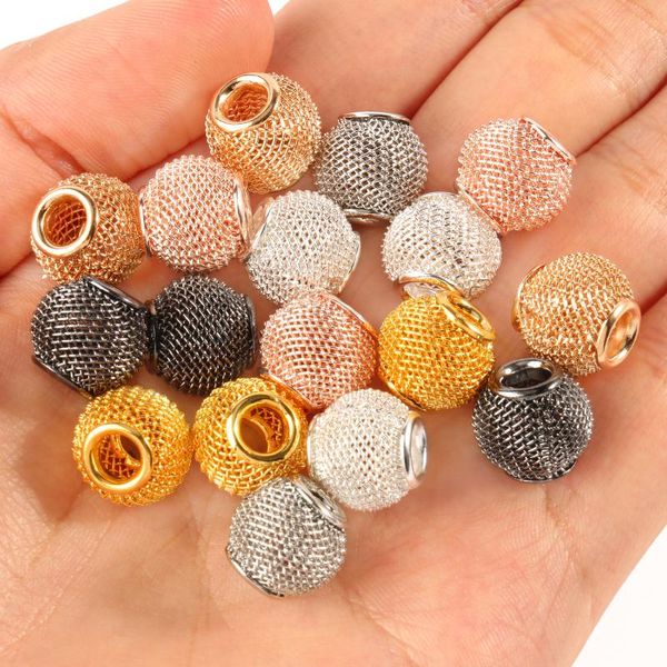 Cuentas Otras grandes agujeros de malla Mesh Spacer Metal Gold Silver Rhodium Color redondo 11x12 mm para joyas que hacen collar de pulsera de bricolaje