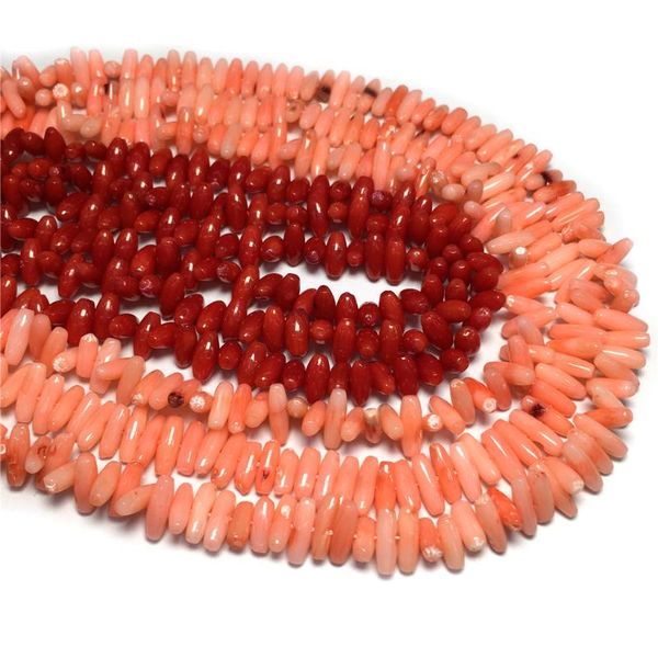 Perles Autre forme de riz de corail naturel Trou croisé perlé exquis pour la fabrication de bijoux à bricoler soi-même Collier Bracelet Accessoires Taille 8X14mm