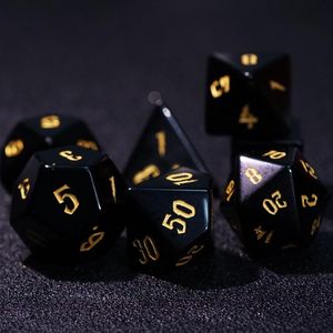 Kralen andere natuurlijke edelsteen dd dobbelstenen set obsidiaan zwart agaat handgemaakte gegraveerde d20 d20 d6 d6 voor trpg coc dnd bord tafelspellen cadeaus