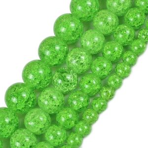 Perles Autre Naturel Olive Vert Neige Craquelé Cristal Pierre 6 8 10 12mm Rond Entretoise Lâche Pour La Fabrication De Bijoux Bracelets À Faire Soi-Même 15''Autre