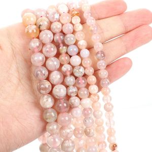 Perles autres pierres naturelles d'agate de fleur de cerisier, rondes en vrac pour la fabrication de bijoux, Bracelet de couture, bricolage 4-12 MM
