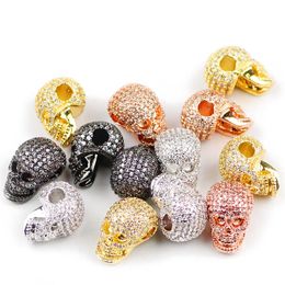 Perles autres pendentif crâne en Zircon blanc, entretoise en cuivre, Micro pavé de cristal, bijoux en vrac, fabrication de Bracelet, accessoires de bricolage, autres