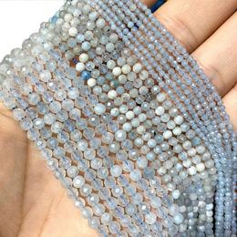 Perles autres gros pierre naturelle à facettes bleu clair aigue-marine ronde gemme pour la fabrication de bijoux bracelet à bricoler soi-même collier 2MM 3MM 4MM