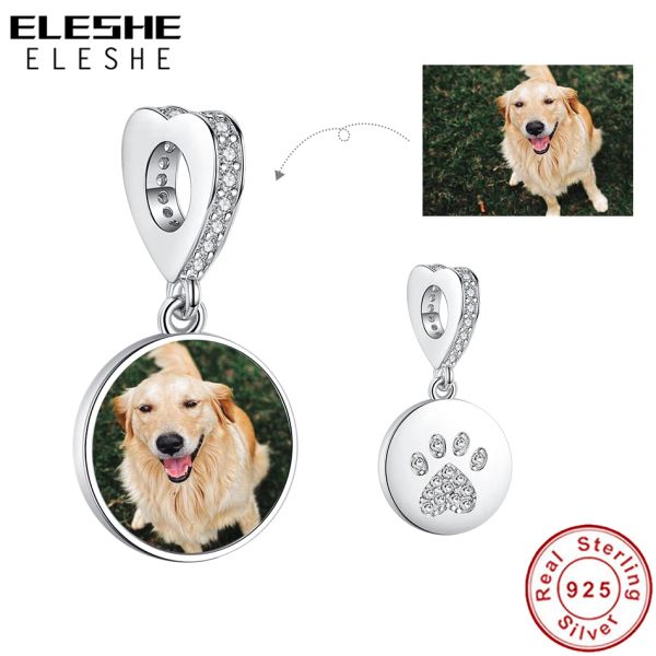 Perles Photo personnalisée personnalisée 925 Serling Silver Pet Paw Imprimé Round Perles Fit Bracelet Collier Bijoux Diy Bijoux Diy