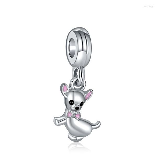 Perles en émail rose, nœud d'oreille, mignon Chihuahua, pendentif adapté au bracelet à breloques pour femmes, petit chien pour la fabrication de bijoux, bricolage, cadeau