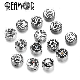 Perles REAMOR 5PC en acier inoxydable Eyes Eyes Cross Anchor Sun Taiji Yoga David Star Spacer Charm Perles