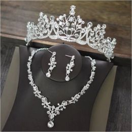 Kralen Rhinestones Sier Branch Tiara Crown Wedding Party Haaraccessoires Bridal Hair Sieraden 3 stks Set Set210009