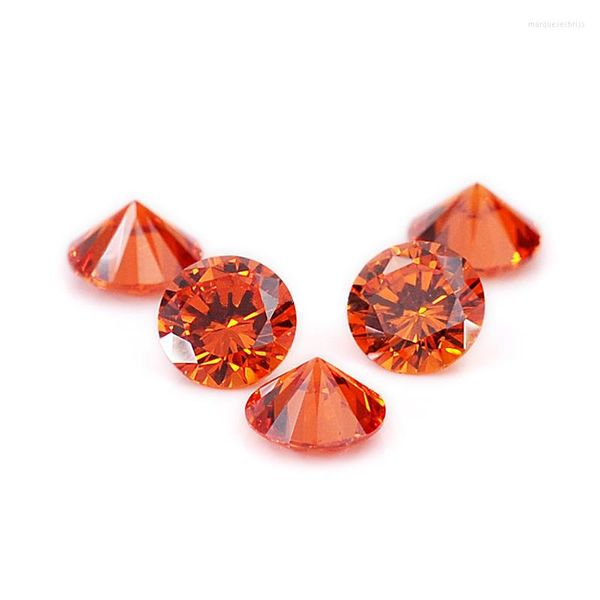 Cuentas de forma redonda, venta al por mayor, piedra Cz, 0,8mm-3mm, 5A, Color naranja, Zirconia cúbica, gemas sintéticas para joyería