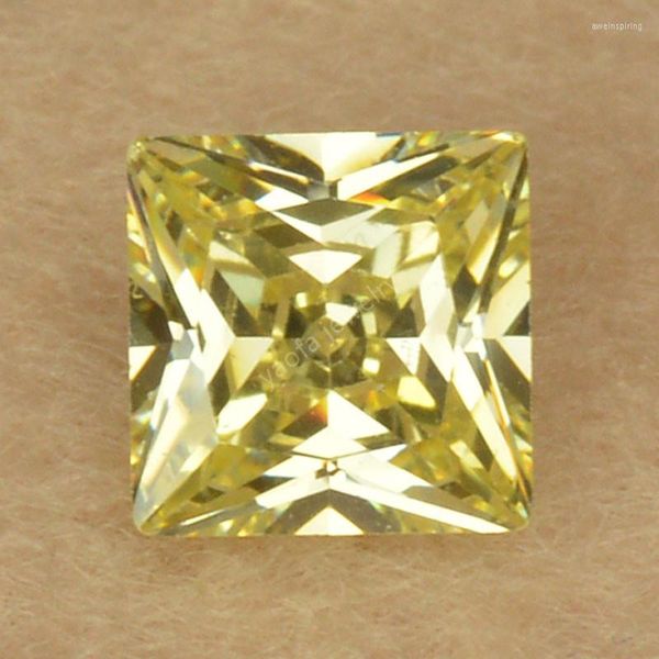 Perles vente 2 2-12 12mm 5A couleur jaune citron clair CZ gemmes forme carrée princesse coupe pierre de zircon cubique synthétique pour la fabrication de bijoux