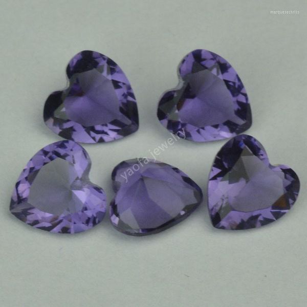 Venta de cuentas 3x3-15x15mm 5A corte en forma de corazón piedra de cristal de Color púrpura gemas sintéticas violeta suelta para accesorios de joyería