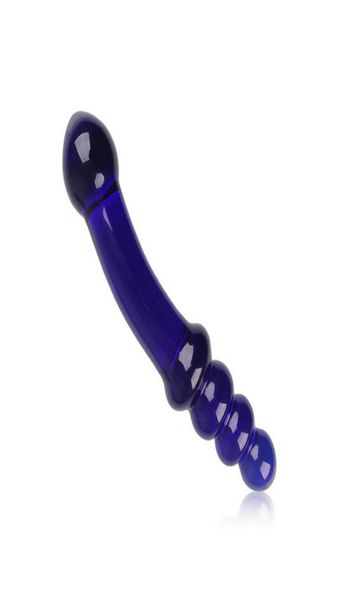 Perles stimulant les extrémités doubles Ends Crystal Blue Glass Dildo Anal Toys Anal Sex Toys for Women Sex Products 174022703493