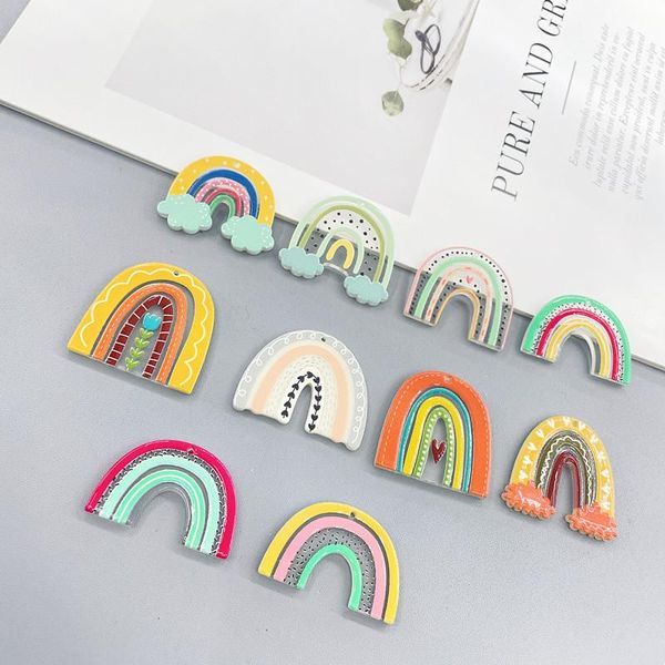 Cuentas Estilo veraniego 30 unids/lote patrón de color estampado geométrico Arco Iris forma de arco cuentas acrílicas diy joyería pendiente/accesorio de ropa