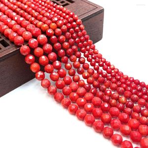 Cuentas de semilla de Coral sintético, rojo, naranja, redondo, facetado para fabricación de joyería, accesorio de pulsera de diseñador DIY, 4/5/6mm