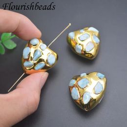 Perles vintage Gold plaqué Perles en vrac Forme de coeur à travers le trou de trou pour bricolage Boucles d'oreilles Collier Bijoux de fabrication de 5pcs / lot