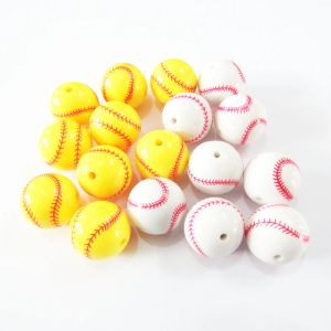 Perles en gros 12mm/20mm, grosses perles de Baseball imprimées en acrylique solide pour enfants, conception de collier, vente en gros