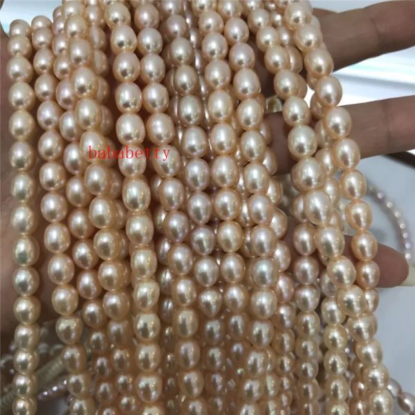 Perles en gros 1pcs Nouvelles mode Simple Natural Rice Forme 67 mm AAA Perles roses perles Loose DIY 15 