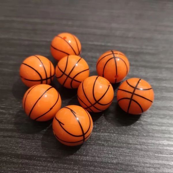 Cuentas al por mayor 20 mm 100pcs/bolso acrílico naranja con estampado sólido cuentas de baloncesto para joyas de moda