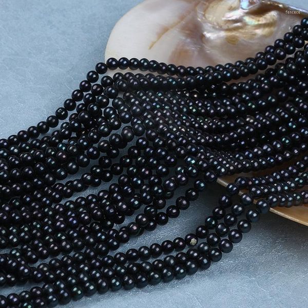 Perles en gros 5-6mm naturel noir près de perle de perle d'eau douce en vrac ronde en brin