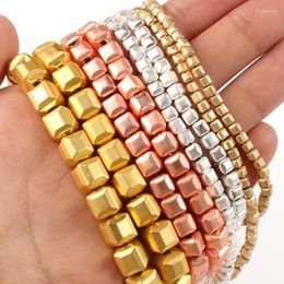 Kralen Groothandel Kubus Goud Kleur Hematiet Natuursteen Voor Sieraden Maken Losse Spacer Facet DIY Ketting Armband