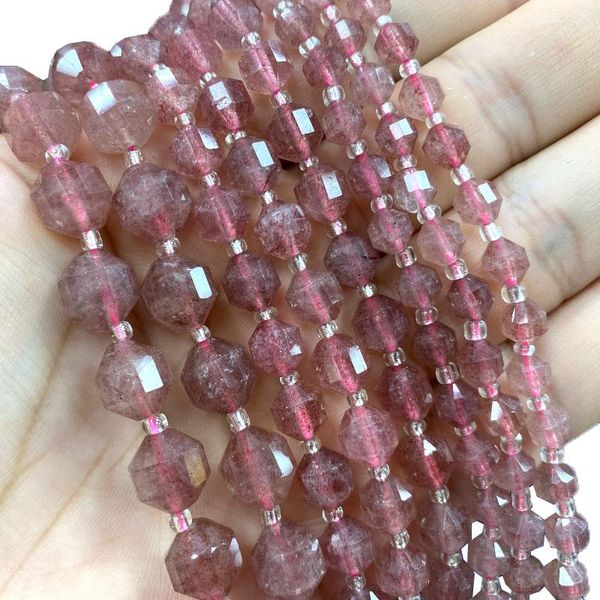 Perles en gros à facettes prismatiques fraise Quartz pierre ronde naturelle pour la fabrication de bijoux Bracelet à bricoler soi-même collier 6/8 MM