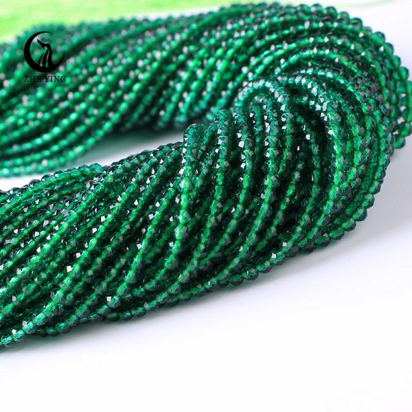 Perles zhe ying 50 brins / lot Green Emerald Hydro Perles 2 mm Round Micro Faceted Crystal Spacer Perles en vrac pour la fabrication de bijoux de bricolage