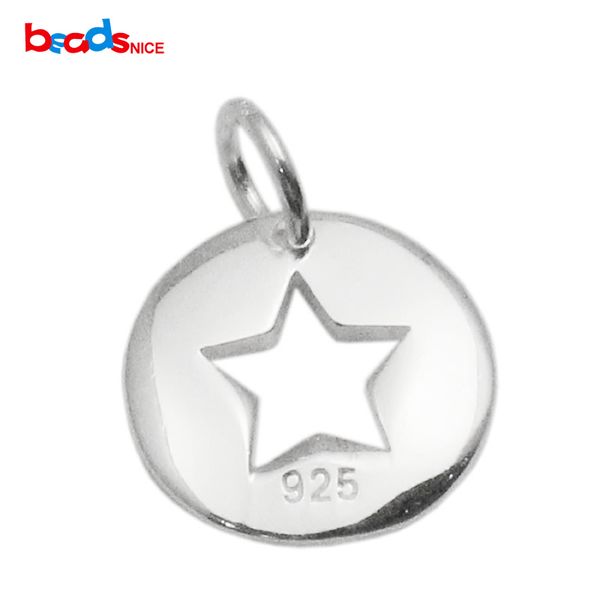 Beadsnice 925 argent sterling pendentif rond blancs étiquettes étoiles porte-clés bijoux trouver artisanat fournitures ID 35488