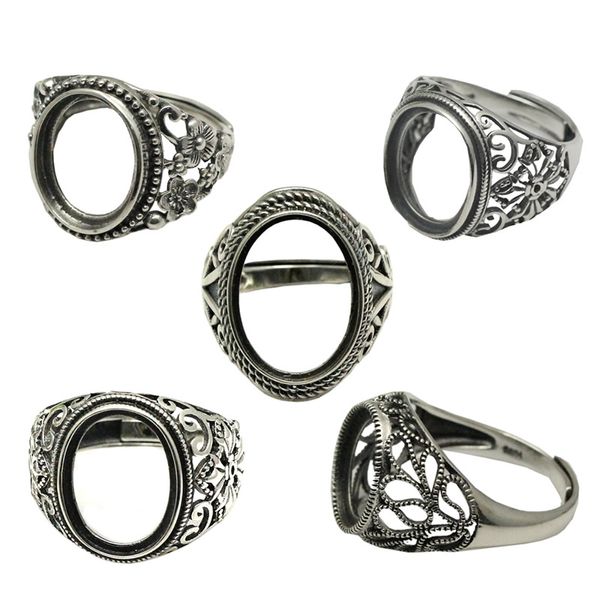 Beadsnice Anillos de plata de Tailandia Configuración de anillo de bricolaje Base de anillo de filigrana de estilo antiguo para piedras ovaladas Anillos de plata de ley al por mayor ID 34080