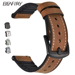 BeaFiry 20mm 22mm lederen + siliconen rubberen horlogeband bandjes voor mannen Dames Snelle Release Spring Bar Watchbands Waterdichte H0915