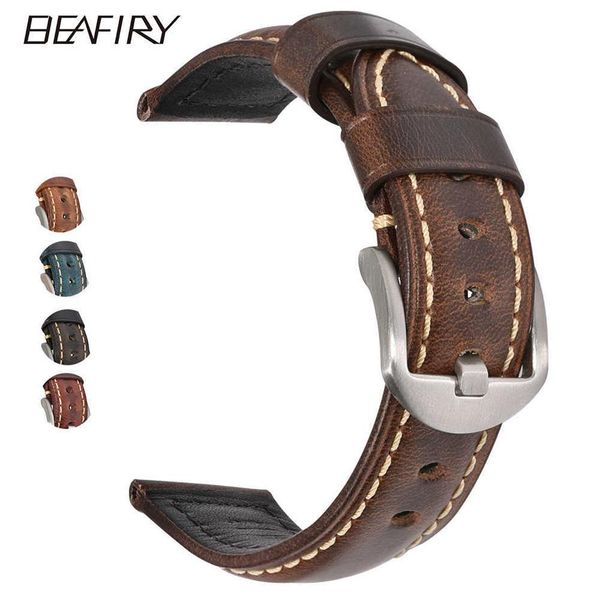 Beafiry Fashion Oil Wax Bracelet de montre en cuir véritable 19mm 20mm 21mm 22mm 23mm 24mm Bracelets de montre Bracelets Ceinture Marron Bleu Noir H09233N
