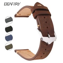 Beafiry Lederen Horloge Band 18mm 19mm 20mm 22mm Bruin Blauw Groen Grijs Zwart Crazy Horse Calfskin Lederen Horloge Banden H0915