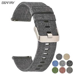 Beafiry Nylon Watch Band 18mm 20mm 22mm 24mm Quick Release Canvas Horloge Banden Watchbands Sport Fit Huawei Samsung Zwart Blauw H0915