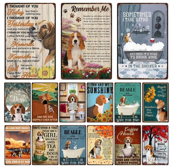 Beagle Dog Metal Poster Beagle Bath Shop Métal Peinture Affiche Murale Funny Animal Tin Signs Pub Salle De Bains Maison Salon Décor Personnalisé Plaque De Métal 30X20CM w01