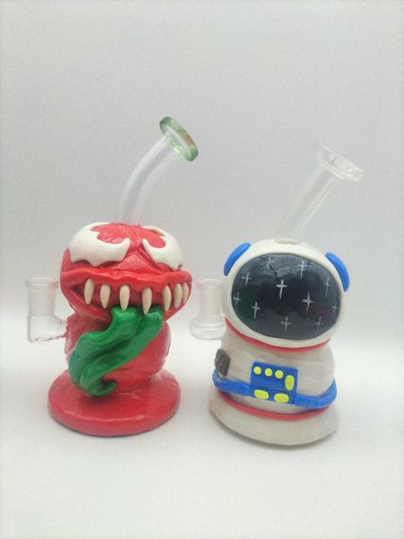 Bongs de vaso Bongs de agua de vidrio Bong de vidrio soplado a mano 7 '' Acento de color en la boquilla Tubo Bong Cachimbas Vaso Pipa de agua Bong de vidrio embriagador Vaso de vidrio de borosilicato