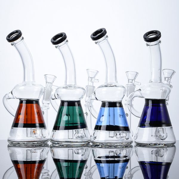 Beaker Bongs Inline Perc Hookahs Klein Recycle Bong 14 mm Tubos de agua de juntas hembra Pequeños aparejos de aceite Bong con tazón