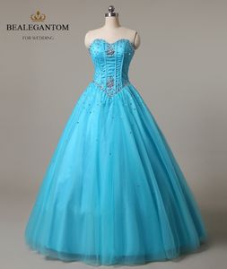 Bealegantom vestidos de quinceañera baratos a la moda 2018 vestido de fiesta con cuentas de cristal con cordones dulces 16 vestidos en Stock QA522